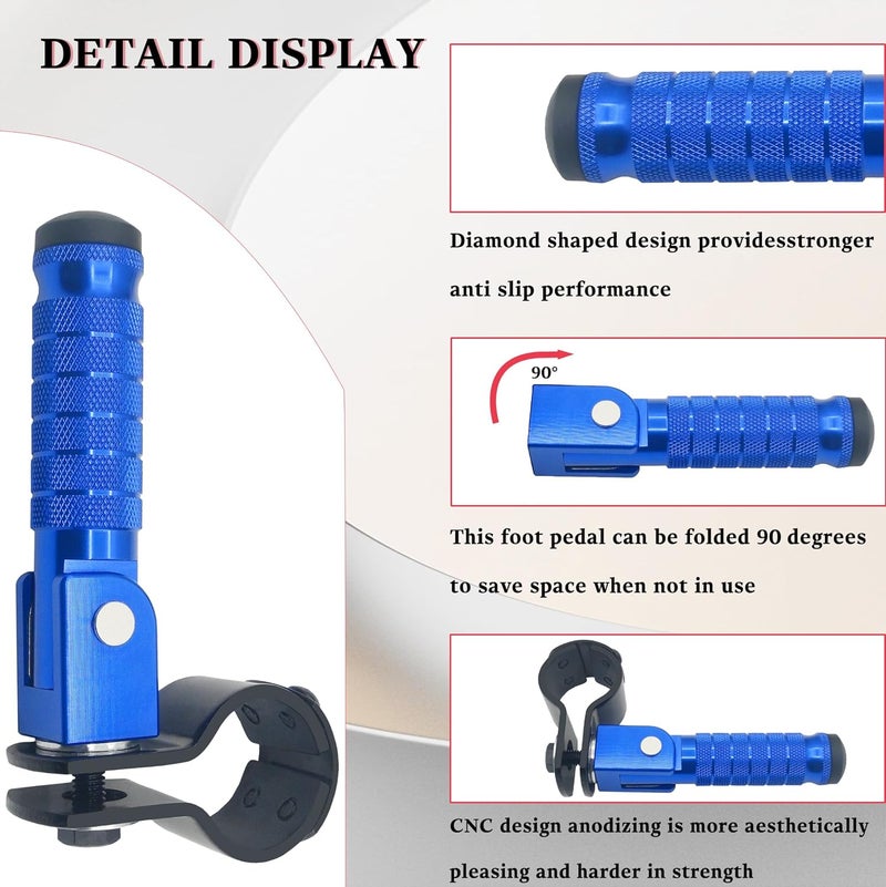 JXPANG M8 Motorcycle CNC Aluminum 90 Degree Folding Rearsets Folded Motorbike Footrest Bicycle Footpegs Foot Pegs Pedal Universal (Blue) - Image 2